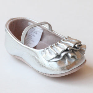 L'Amour Infant Girls C-330 Silver Ruffle Mary Janes