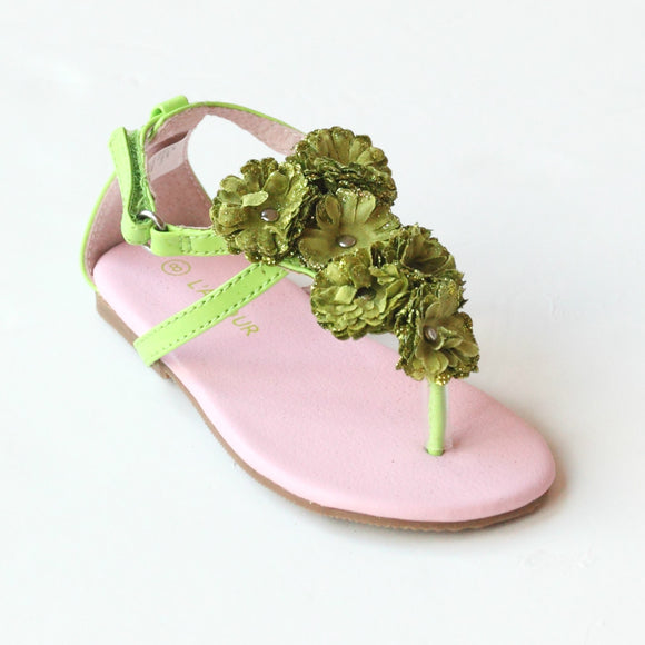 L'Amour Girls C-611 Lime Flower Thong Sandals