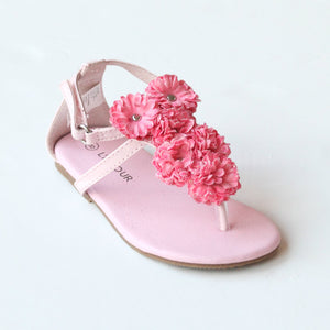 L'Amour Girls C-611 Pink Flower Thong Sandals