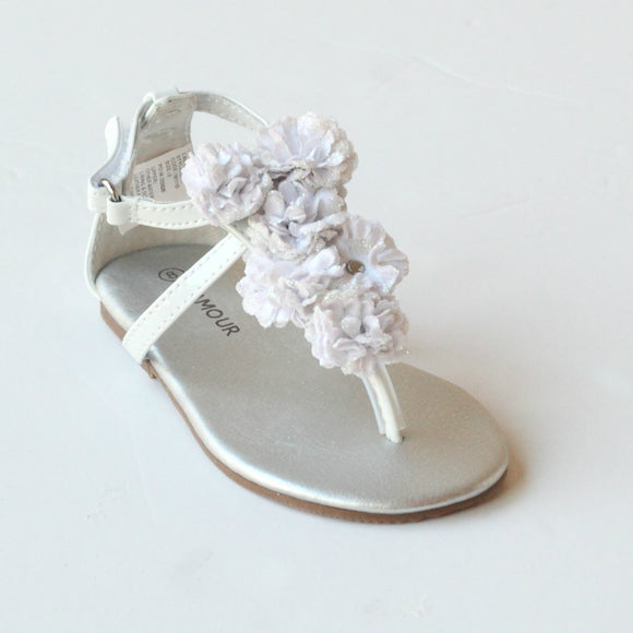 L'Amour Girls C-611 White Flower Thong Sandals