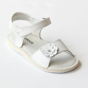 L'Amour Girls C-730 White Flower Double Strap Sandals