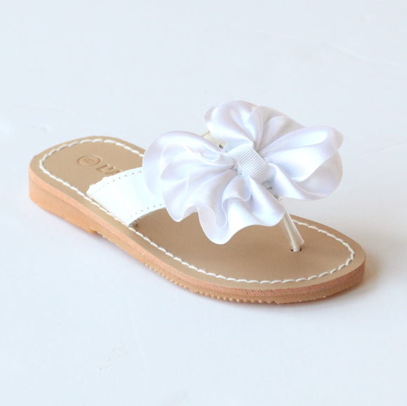 L'Amour Girls C-750 White Satin Bow Sandals