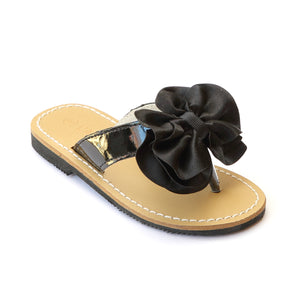 L'Amour Girls Black Satin Bow Sandals - Babychelle.com