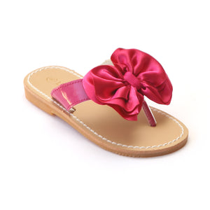 L'Amour Girls Fuchsia Satin Bow Sandals - Babychelle.com