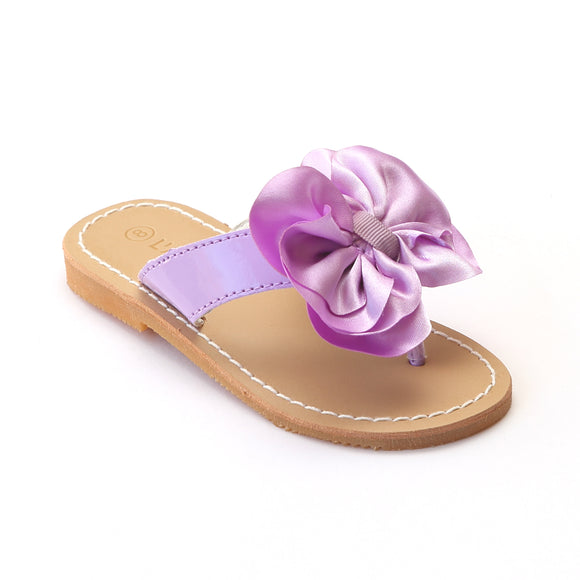 L'Amour Girls C-750 Lilac Satin Bow Sandals - Babychelle.com