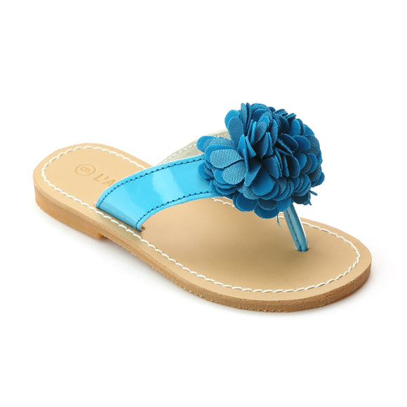 L'Amour Girls Blue Pom Pom Thong Sandals - Babychelle.com