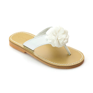 L'Amour Girls C-790 White Pom Pom Sandals - Babychelle.com