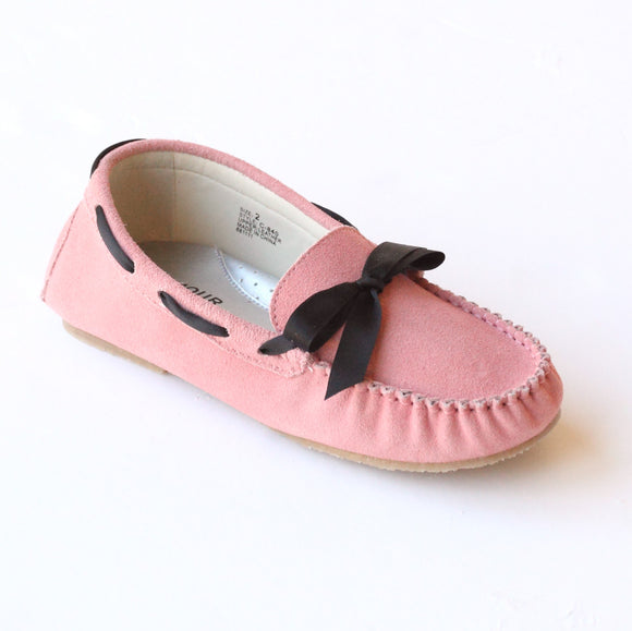 L'Amour Girls C-840 Pink Leather Loafers with Bow