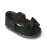 Angel Infant Girls D248 Black Nubuck Leather Bow Mary Janes - Babychelle.com