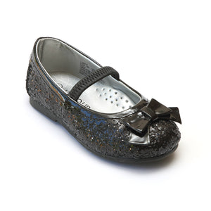 L'Amour Girls Glitter Black Bow Flats - Babychelle.com