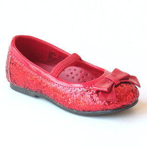 L'Amour Girls D401 Glitter Red Bow Flats