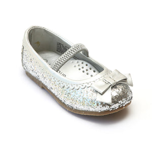 L'Amour Girls Glitter Silver Bow Flats - Babychelle.com