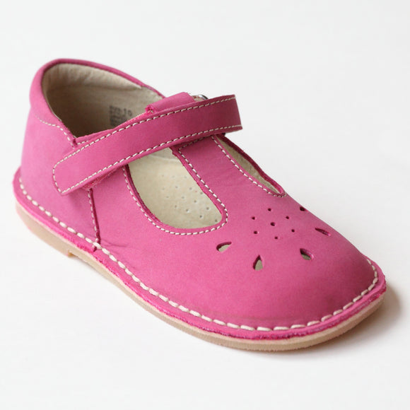 L'Amour Girls Classic D502 Fuchsia Nubuck Leather Mary Janes