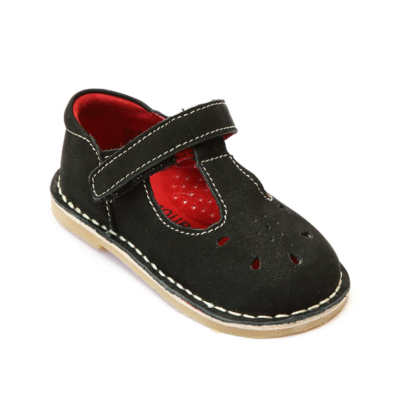 L'Amour Girls Classic Black Nubuck Leather Mary Janes - Babychelle.com