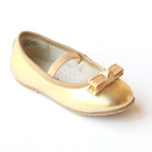 L'Amour Girls D580 Gold Dual Bow Ballet Flats