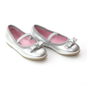 L'Amour Girls D580 Silver Dual Bow Ballet Flats - Babychelle.com