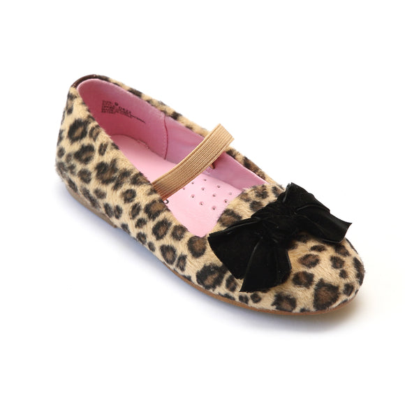 L'Amour Girls Furry Leopard Brown Flats - Babychelle.com