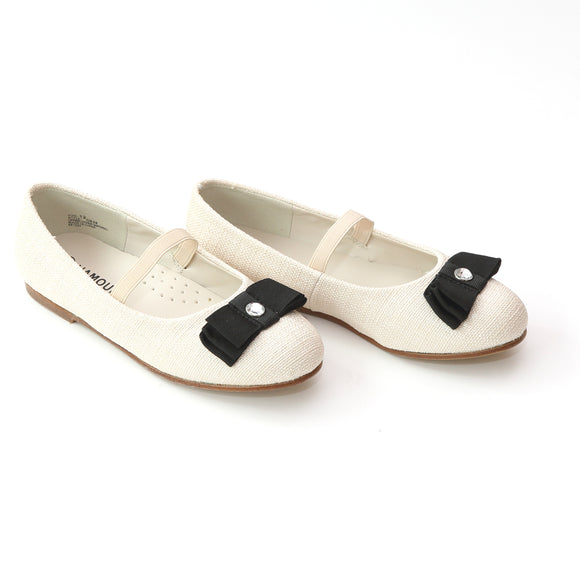 L'Amour Girls Natural Linen Ballet Flats - Babychelle.com