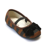 L'Amour Girls Brown Striped Linen Canvas Bow Flats - Babychelle.com