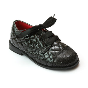 L'Amour Girls Black Quilted Fashion Oxfords