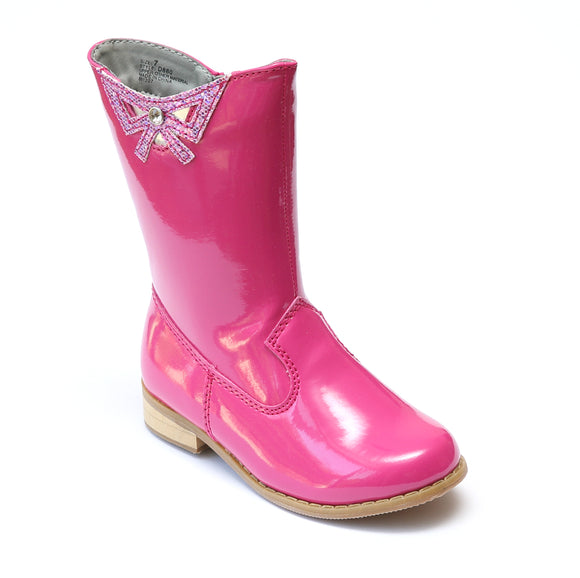 L'Amour Girls Patent Fuchsia Cutout Bow Fashion Boots - Babychelle.com