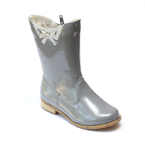 L'Amour Girls Patent Gray Cutout Bow Fashion Boots - Babychelle.com
