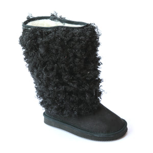 L'Amour Girls D990 Black Faux Shearling Boots - Babychelle.com