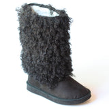 L'Amour Girls D990 Black Faux Shearling Boots