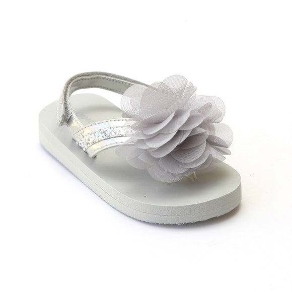 L'Amour Toddler Girls Silver Sequin EVA Foam Flip Flops - Babychelle.com