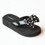 L'Amour Girls Black Polka Dot Bow Flip Flops