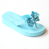 L'Amour Girls Blue Polka Dot Bow Flip Flops