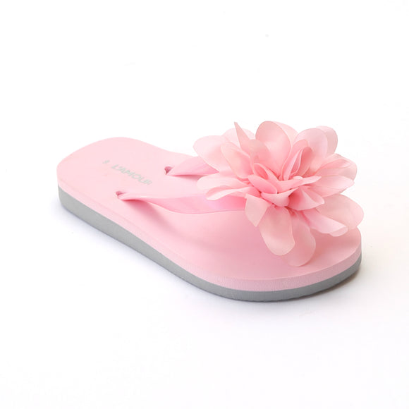 L'Amour Girls Pink Organza Flower Flip Flops - Babychelle.com