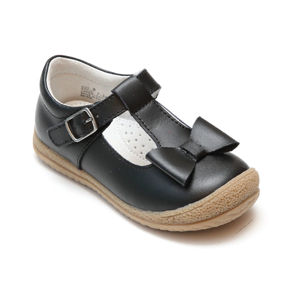 L'Amour Girls Black T-Strap Bow Mary Janes - Babychelle.com