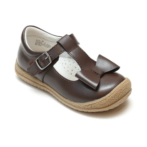 L'Amour Girls Brown T-Strap Bow Mary Janes - Babychelle.com