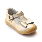 L'Amour Girls Champagne Leather T-Strap Bow Mary Janes - Babychelle.com