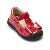 L'Amour Girls Patent Red T-Strap Bow Mary Janes - Babychelle.com