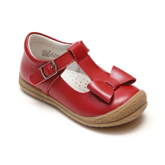 L'Amour Girls Red T-Strap Bow Mary Janes - Babychelle.com
