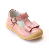 L'Amour Girls Rose Shimmer Leather T-Strap Bow Mary Janes - Babychelle.com