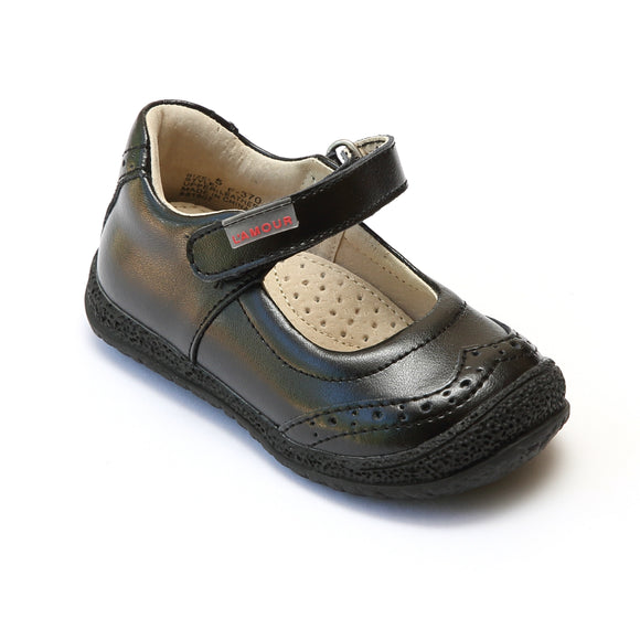 L'Amour Girls Black Brogue Mary Janes - Babychelle.com