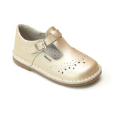L'Amour Girls Champagne T-Strap Stitch Down Teardrop Mary Janes - Babychelle.com