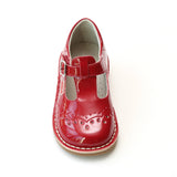 L'Amour Girls Patent Red T-Strap Stitch Down Teardrop Mary Janes - Babychelle.com