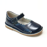 L'Amour Girls Scalloped Mary Janes - Classic Dressy Patent Navy - Babychelle.com
