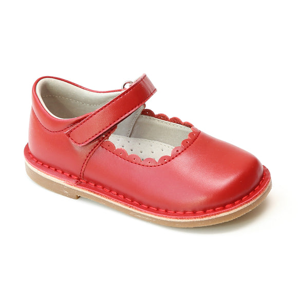 L'Amour Girls Scalloped Mary Janes - Classic Dressy Red - Babychelle.com