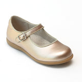 Girls Special Occasion Champagne Leather Mary Jane Flats with Piping - Babychelle.com