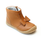L'Amour Girls Mustard Bow Leather Zip Ankle Boot - Babychelle.com