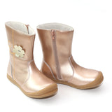 L'Amour Girls Rosegold Leather Flower Mid Boot - Babychelle.com