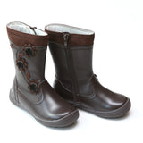 L'Amour Girls Brown Leather Flower Mid Boots - Babychelle.com