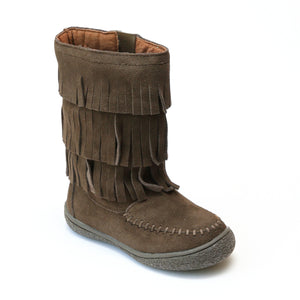 L'Amour Girls Brown Suede Leather Fringe Boots - Babychelle.com