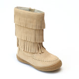 L'Amour Girls Sand Suede Leather Fringe Boots - Babychelle.com