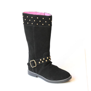 L'Amour Girls Studded Black Suede Tall Boots